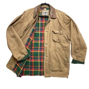 VINTAGE County Seat Outerwear Chore Jacket Mens M Brown Canvas Plaid Lined